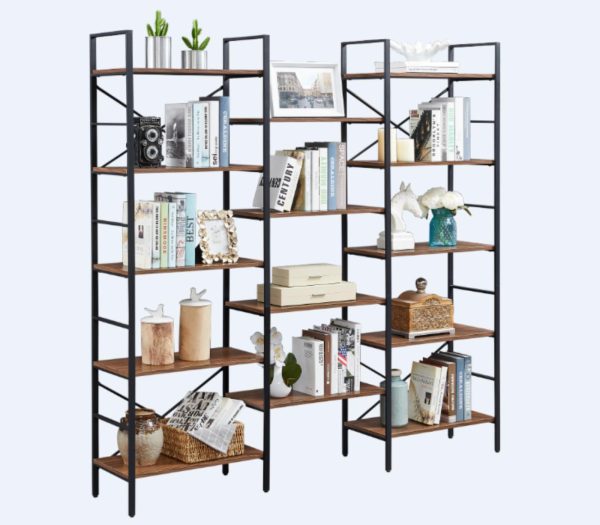 Industrial Vintage Shelf Bookshelf, Wood and Metal Bookcase Furniture for Home & Office