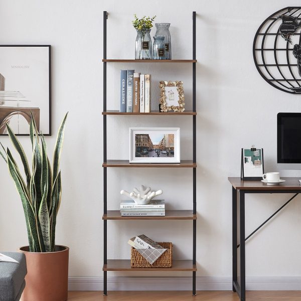 Industrial Ladder Shelf Wood Wall-Mounted Bookcase Storage Rack Shelves Display.