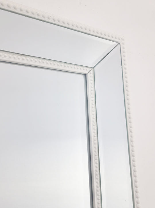 White Beaded Framed Mirror – 190×100 cm, White