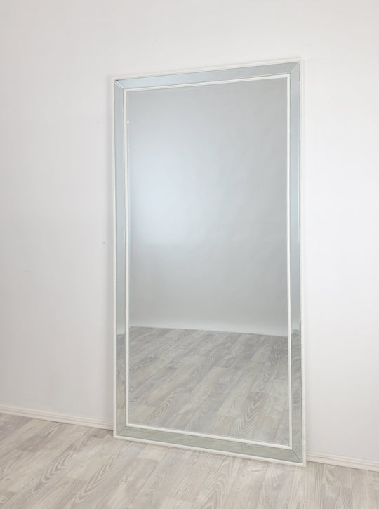 White Beaded Framed Mirror – 190×100 cm, White