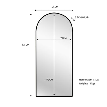 Metal Arch Mirror 75cm x 175cm