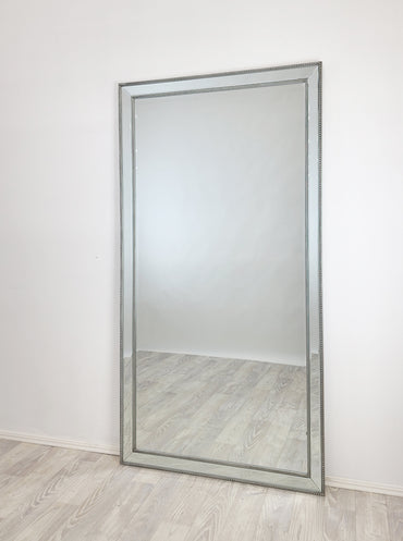 Beaded Framed Mirror – 190×100 cm, Silver