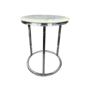 Brookings Side Table – 45cm – White on Silver