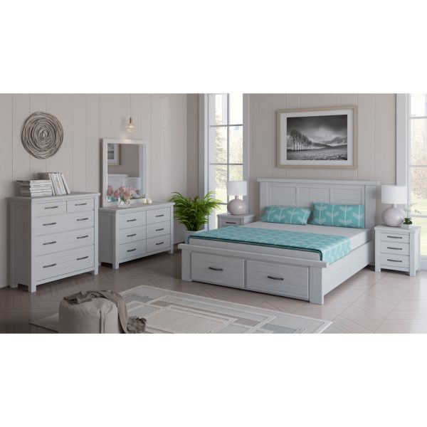 Americus Bed Frame Size Timber Mattress Base With Storage Drawers – White – DOUBLE