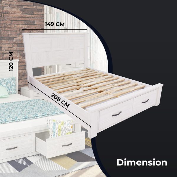 Americus Bed Frame Size Timber Mattress Base With Storage Drawers – White – DOUBLE