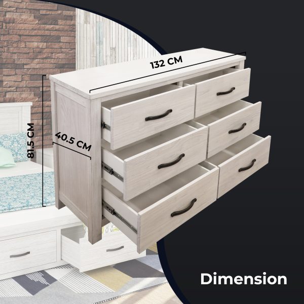 Dresser 6 Chest of Drawers Solid Wood Tallboy Storage Cabinet – White