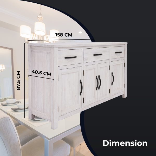 Buffet Table 158cm 4 Door 3 Drawer Solid Mt Ash Timber Wood – White