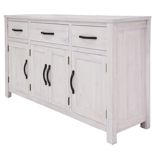 Buffet Table 158cm 4 Door 3 Drawer Solid Mt Ash Timber Wood – White