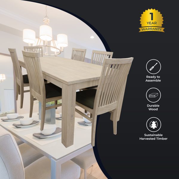 7pc Dining Set 190cm Table 6 PU Seat Chair Solid Mt Ash Wood – White