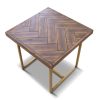 Sanatoga Lamp Table 50cm Solid Acacia Wood Home Herringbone Parquet – Brown