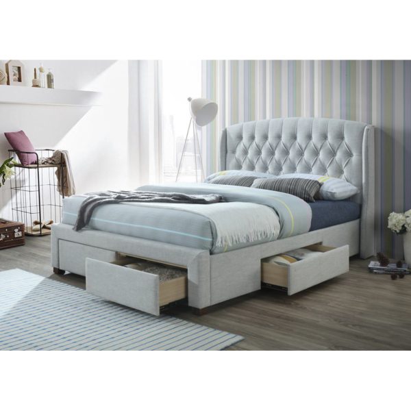 Arbutus Bed Frame Timber Mattress Base With Storage Drawers – KING, Beige