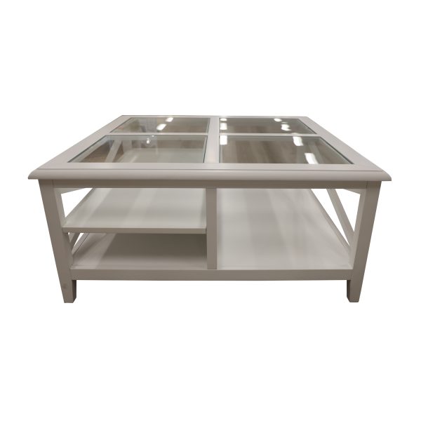 Daisy Coffee Table 100cm Glass Top Solid Acacia Wood Hampton Furniture – White