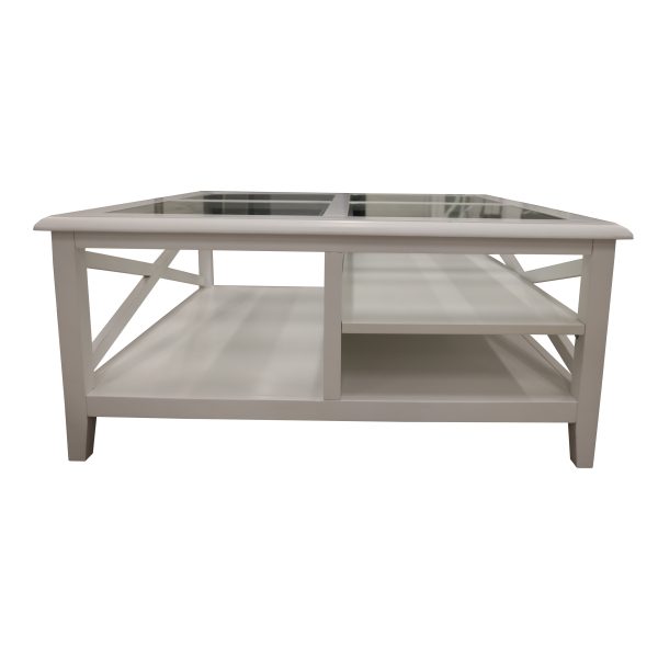 Daisy Coffee Table 100cm Glass Top Solid Acacia Wood Hampton Furniture – White