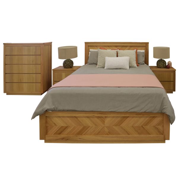 Mount 4pc Bed Frame Bedroom Suite Timber Bedside Tallboy Package Set