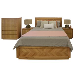 Mount 4pc Bed Frame Bedroom Suite Timber Bedside Tallboy Package Set – QUEEN