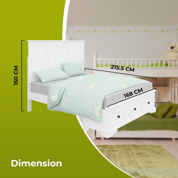 Reeves Bed Frame Timber Mattress Base With Storage Drawers – White – QUEEN