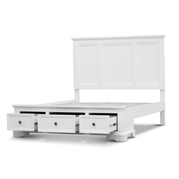 Reeves Bed Frame Timber Mattress Base With Storage Drawers – White – QUEEN