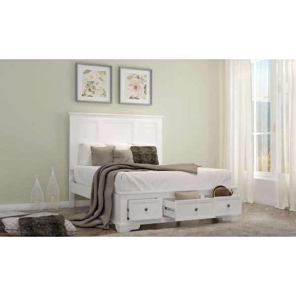 Reeves Bed Frame Timber Mattress Base With Storage Drawers – White – QUEEN