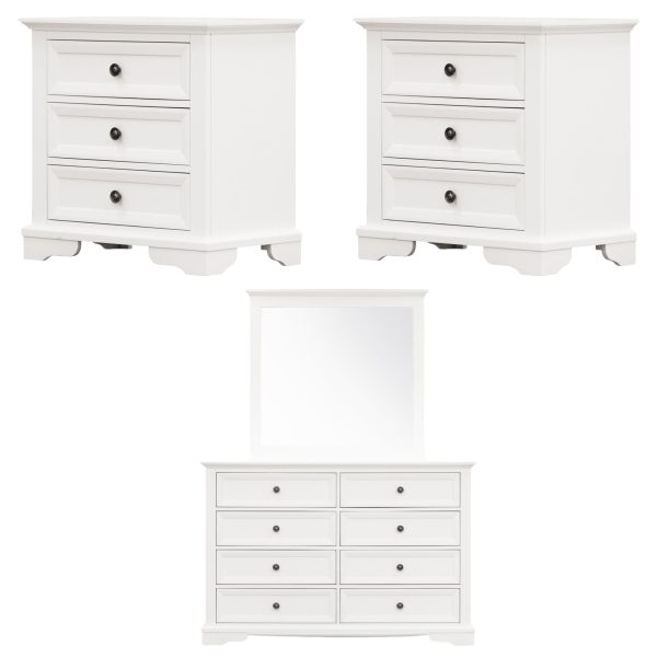 4pc Bedside Dresser Mirror Bedroom Chest of Drawers Set Cabinet – White