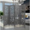 Bogota 4 Panel Room Divider Screen Privacy Shoji Timber Wood Stand – Dark Grey