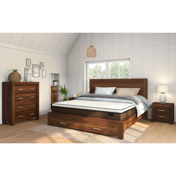 Amesbury 4pc Bed Frame Suite Bedside Tallboy Furniture Package – Walnut