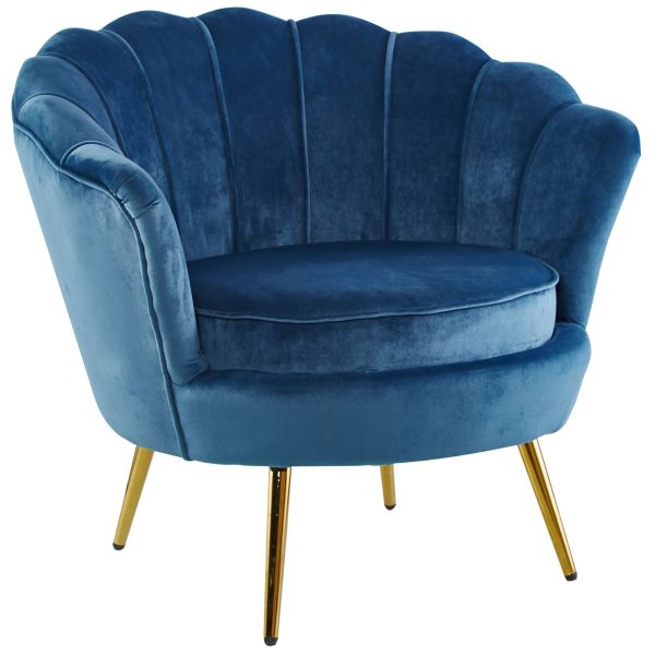 Bloomer Velvet Fabric Accent Sofa Love Chair – Blue, 1 x Sofa Chair