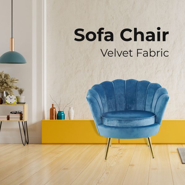 Bloomer Velvet Fabric Accent Sofa Love Chair – Blue, 1 x Sofa Chair