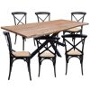 Lantana 7pc Dining Table 6 Black Chair Set Live Edge Acacia Wood – 210x105x76 cm, X-Back