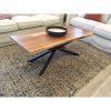 Lantana Coffee Table 130cm Live Edge Solid Acacia Timber Wood Metal Leg -Natural