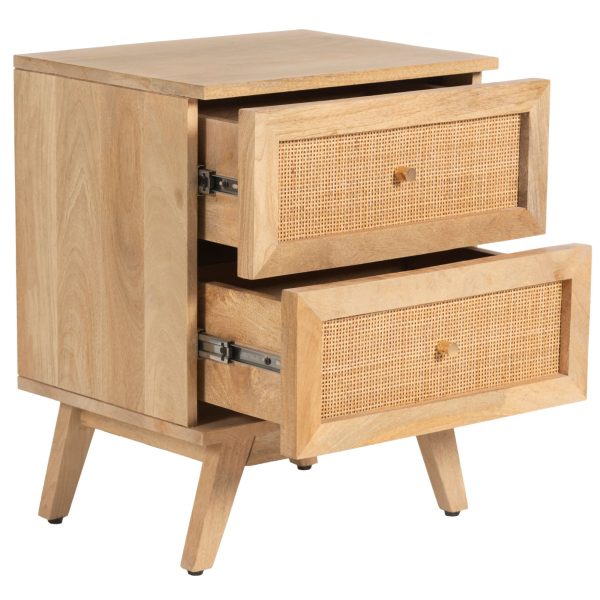 Urmston Bedside Table Drawer Storage Cabinet Solid Mango Wood Rattan Natural – 2 Drawer