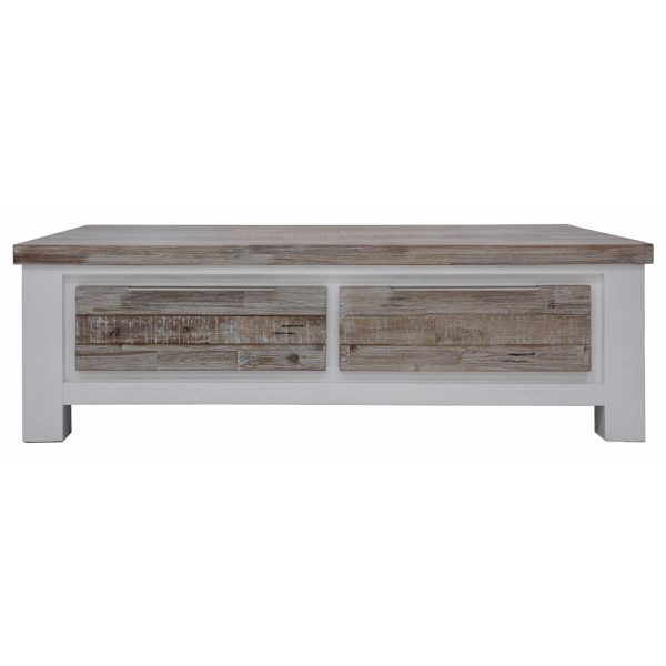 Plumeria Coffee Table 130cm 2 Drawer Solid Acacia Timber Wood – White Brush