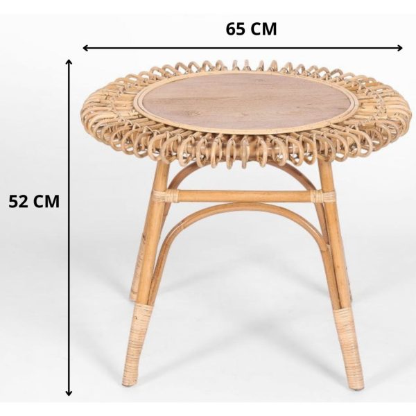 Palmerston 65cm Round Side Table Mango Wood Top Rattan Frame – Natural