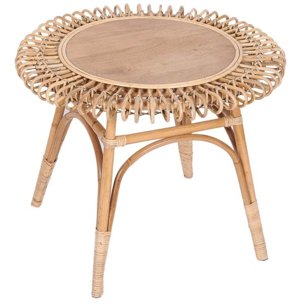 Palmerston 65cm Round Side Table Mango Wood Top Rattan Frame – Natural