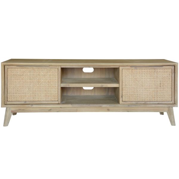 Grevillea ETU Entertainment TV Unit 164cm Solid Acacia Wood Rattan 2 Door -Brown