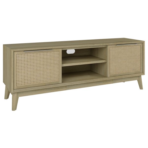 Grevillea ETU Entertainment TV Unit 164cm Solid Acacia Wood Rattan 2 Door -Brown