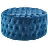 Cosmos Tufted Velvet Fabric Round Ottoman Footstools – Blue