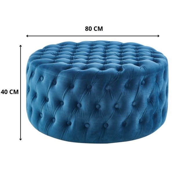 Cosmos Tufted Velvet Fabric Round Ottoman Footstools – Blue