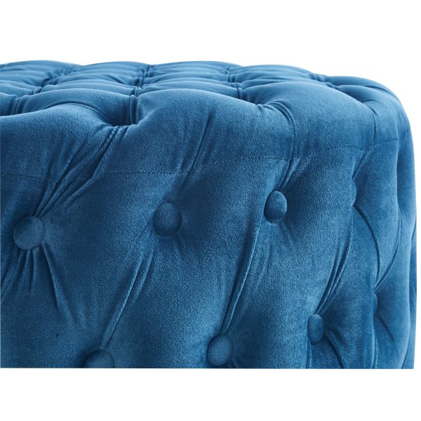 Cosmos Tufted Velvet Fabric Round Ottoman Footstools – Blue