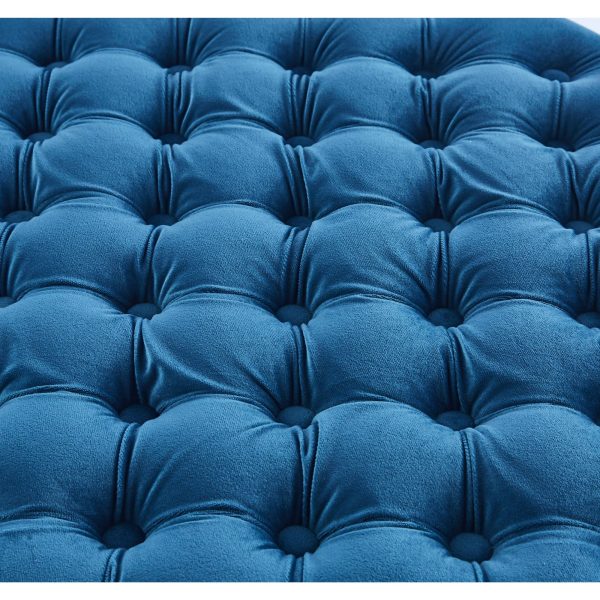 Cosmos Tufted Velvet Fabric Round Ottoman Footstools – Blue