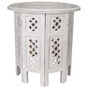 Desborough Scilla Rubber Wood Timber Round 45cm Side Table – White