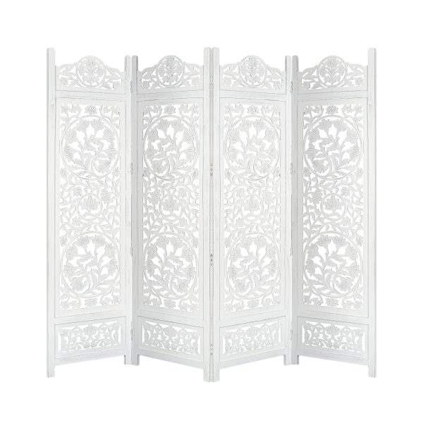 Glenrothes 4 Panel Room Divider Screen Privacy Shoji Timber Wood Stand – White