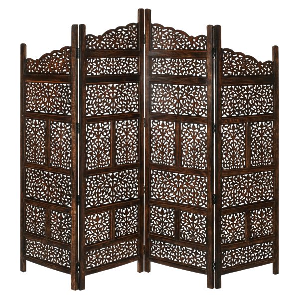 Arlington 4 Panel Room Divider Screen Privacy Shoji Timber Wood Stand – Burnt