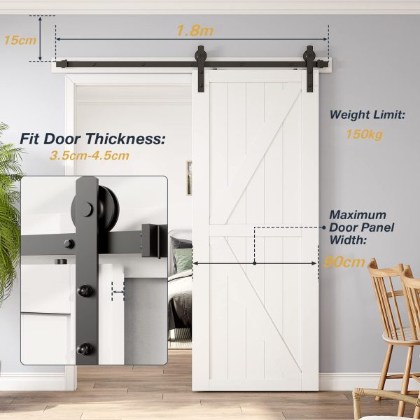 Heavy Duty Sliding Barn Single Door Hardware Kit Damper Track Rail Roller System