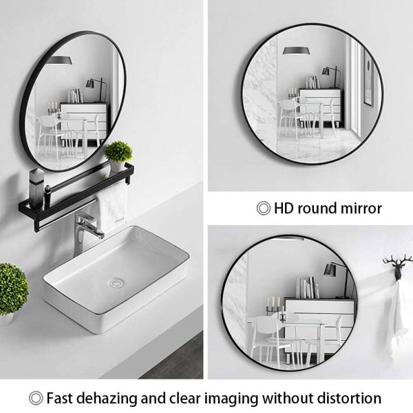 Slim Design 50CM Bathroom, Living Room, Hallway Mirror Round Mirror Wall Decor Metal Frame – Black