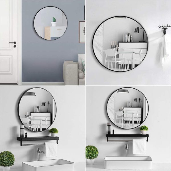 Slim Design 50CM Bathroom, Living Room, Hallway Mirror Round Mirror Wall Decor Metal Frame – Black