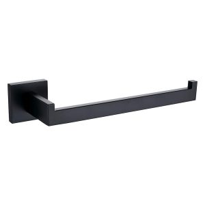 Square Hand Towel Holder Ring Wall Mounted Modern Towel Bar Bathroom Kitchen – Black