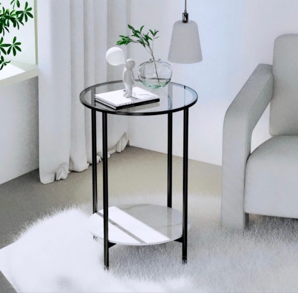 Cosmopolitan Two Tier Mix Side Table – Marble & Glass