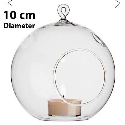 4 x Hanging Clear Glass Ball Tealight Candle Holder – 10cm Diameter / High – Wedding Globe Decoration Terrarium Succulent Plant Mini Garden Holder De