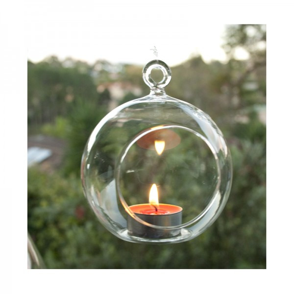 4 x Hanging Clear Glass Ball Tealight Candle Holder  – 8cm Diameter / High – Wedding Globe Decoration Terrarium Succulent Plant Mini Garden Holder Dec