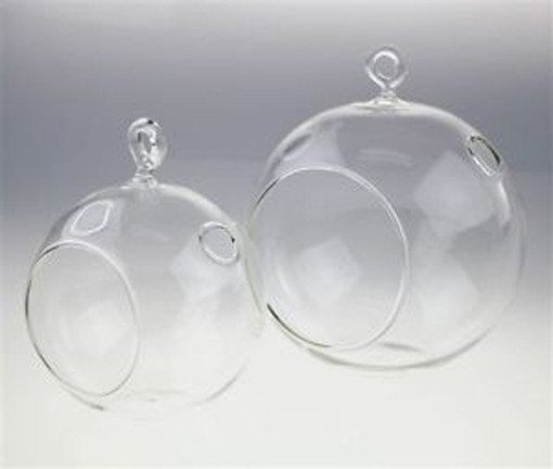 4 x Hanging Clear Glass Ball Tealight Candle Holder  – 8cm Diameter / High – Wedding Globe Decoration Terrarium Succulent Plant Mini Garden Holder Dec